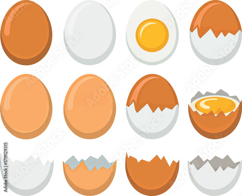 Farm fresh eggs ingredient icon set healthy cooking breakfast food vector