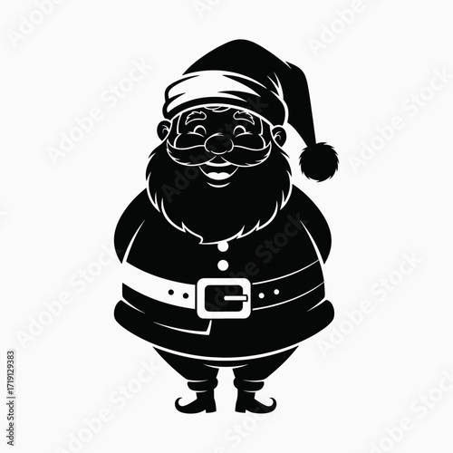 Black Silhouette of a Happy Jolly Santa Claus Standing with His Hands Behind His Back