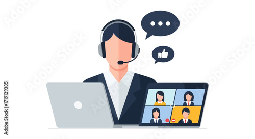 Customer support agent conducting a virtual meeting.