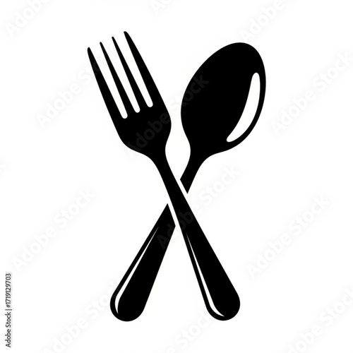 Elegant silhouette of crossed fork and spoon, perfect for restaurant logos, food blogs, culinary branding, and elegant dining concepts, classic design.
