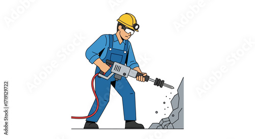 Construction worker using a jackhammer to break rock.