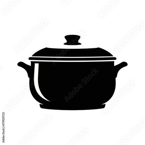 Minimalist silhouette of a cooking pot with a lid, perfect for culinary branding, food blogs, and kitchen design projects, a modern aesthetic.