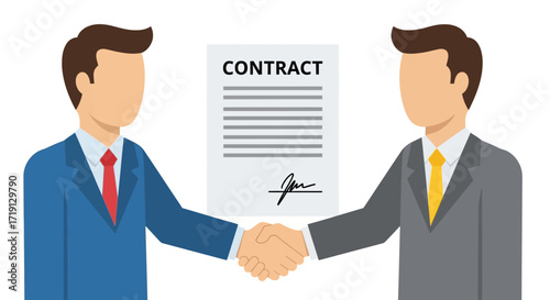 Business handshake with contract agreement, symbolizing deal closing and partnership.