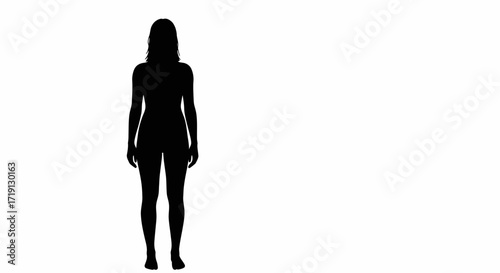 Frontfacing silhouette of a woman with short hair standing with arms relaxed