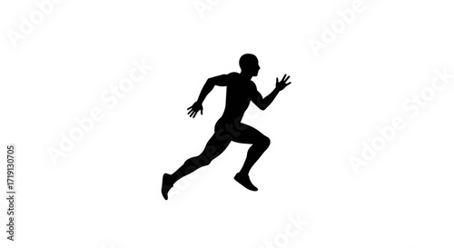 Silhouette of a man running with his right arm forward and left leg backward