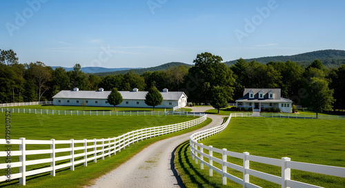 Rural Estate with White Fences Countryside Scenery