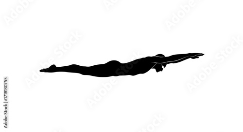 Silhouette of a person swimming arms outstretched legs extended in a prone position