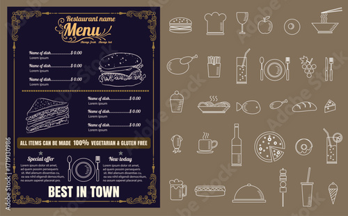 Restaurant Fast Foods menu on chalkboard vector format eps10
