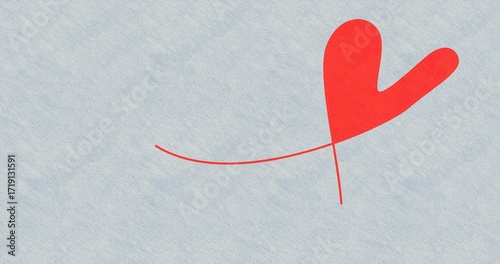 Simple Red Heart Illustration with Stylish Curve on Light Blue Background