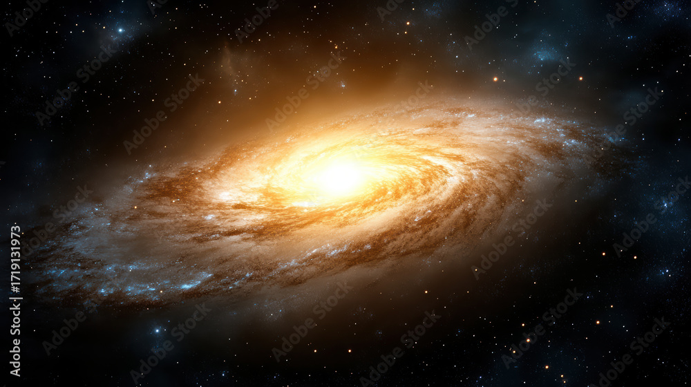 Fototapeta premium Bright spiral galaxy core glowing in vast universe, showcasing cosmic beauty and wonder