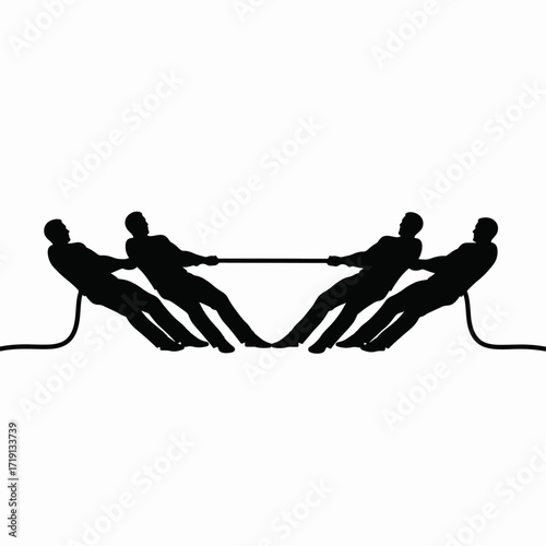 Silhouette of People Engaged in a Tug of War Competition