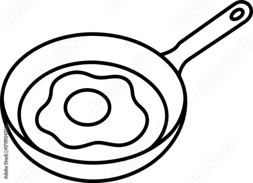 Simple fried egg in frying pan line art breakfast food illustration vector