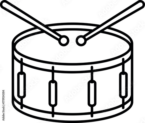 Simple line art snare drum with drumsticks vector
