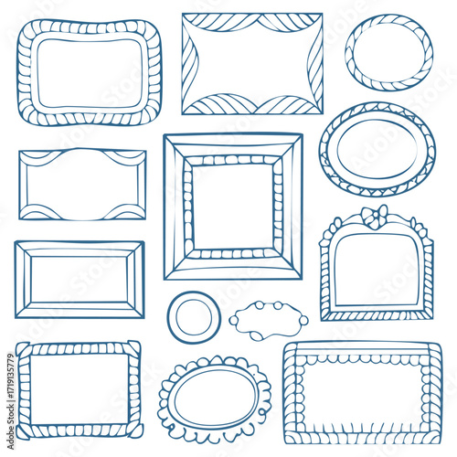 Blue vintage frames set featuring a ribbon, Vector frames. Border frame for decorating gifts, birthday celebrations, Christmas events, wedding invitations, birthday card, prints 
