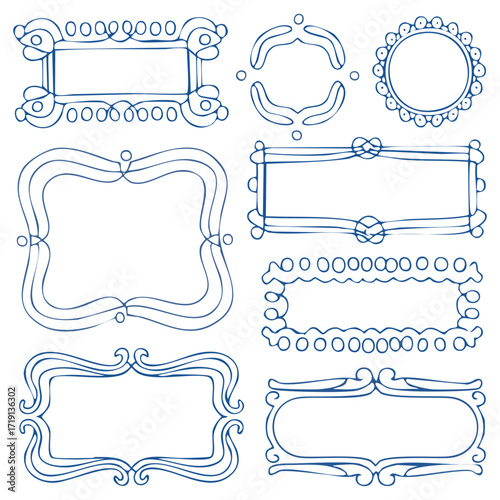 Blue vintage frames set featuring a ribbon, Vector frames. Border frame for decorating gifts, birthday celebrations, Christmas events, wedding invitations, birthday card, prints 

