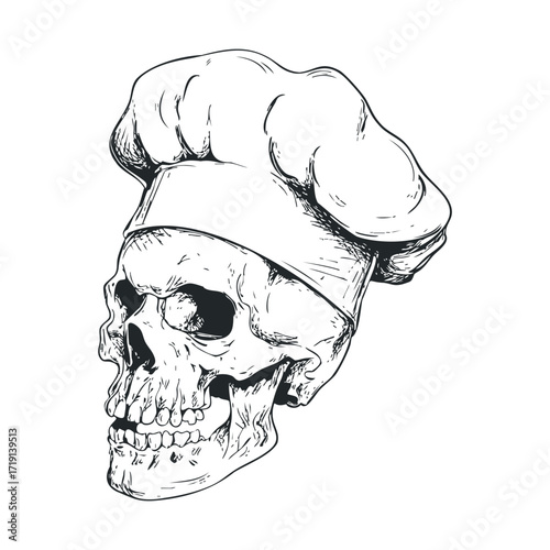 Creative skull chef in a cooking hat for Halloween themed design. Vector illustration