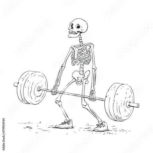 Skeleton lifting weights in gym setting for fitness concept. Vector illustration