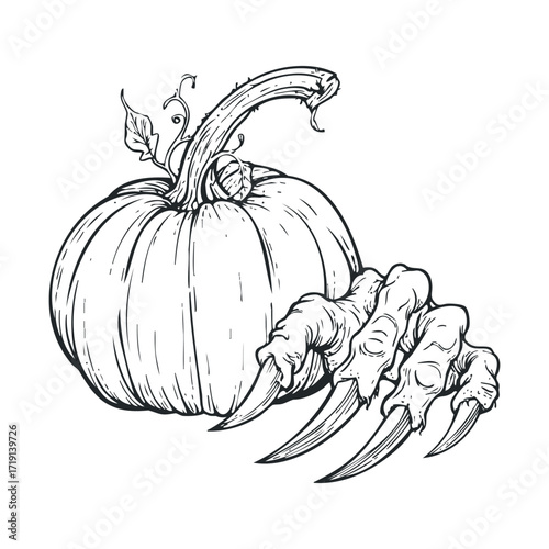 Spooky pumpkin with claws ready for Halloween decoration. Vector illustration