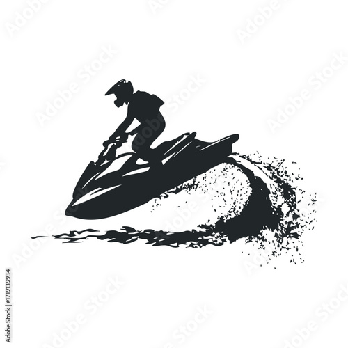 Jet ski rider performing tricks on water during summer. Vector illustration