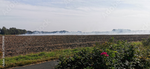 Burning off a Danish agricultural field after harvest with a controlled fire