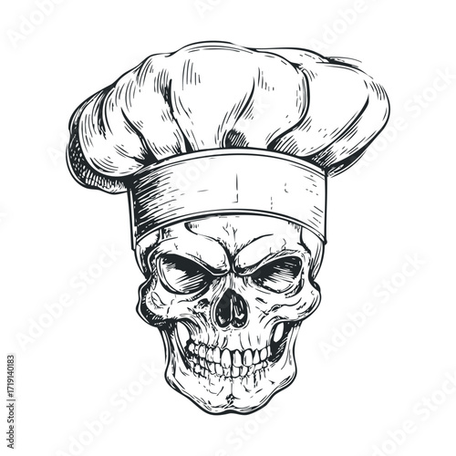 Creative skull chef art design for food and drink projects. Vector illustration