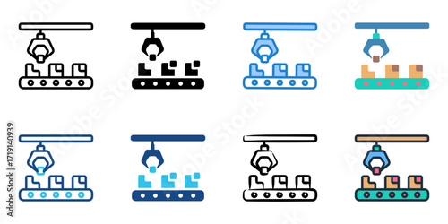 Assembly line icon set multiple style collection 
