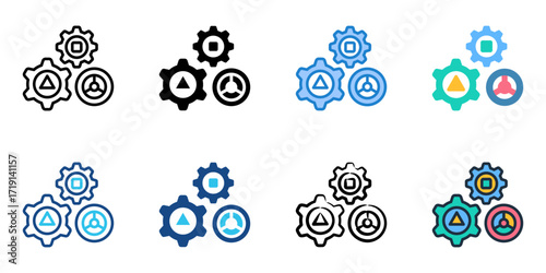 Machinery icon set multiple style collection 

