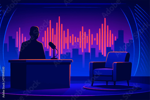 Modern Late Night Talk Show Stage Vector Illustration