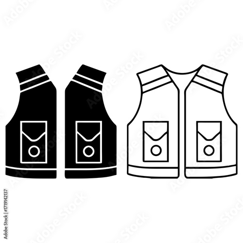 Fishing Vest Illustration Black White Outline Style Design