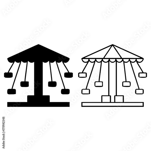 Carousel Ride Icons Amusement Park Fairground Vector Illustration