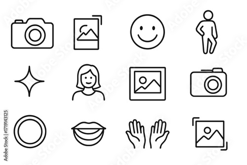 Candid Photography Icons. Outline icon set of Authentic candid photography: camera icon, instant photo,