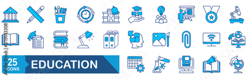 Education and Learning web icons set. Back to school. Containing school, success, university, textbook, learning, academic subjects and more. Simple web icons set
