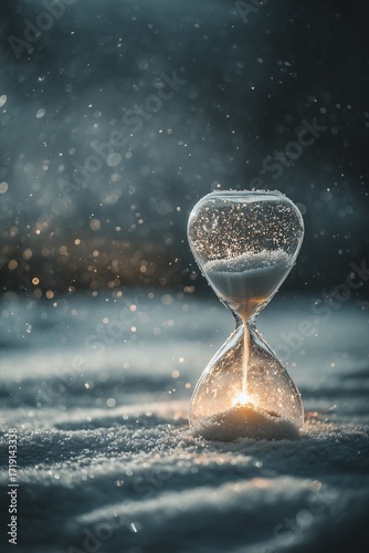 Snowy hourglass-shaped tree glowing in winter twilight
A tree naturally shaped like an hourglass stands on snowy ground, glowing softly with inner light.