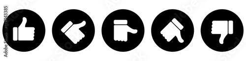 Set of colourful hand gesture icons including thumbs up, thumbs down, and neutral signs in circles. Perfect for feedback, ratings, approvals, user reviews, and reaction graphics. Icons, vector.