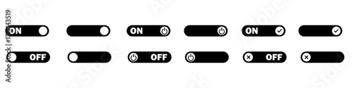 Slide on off icon set in black. ON OFF icon set. switch power vector icons. switch toggle button. Switch on off buttons. switch , icons, vector, symbols.