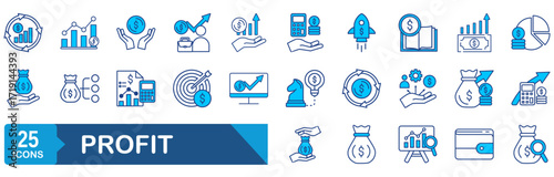 Financial profit set of web icons. Money income linear icon collection. Containing money savings, finance, growth, investment, payment, earnings, management and more.