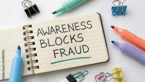 Awareness Blocks Fraud Written in a Notepad Surrounded by Markers