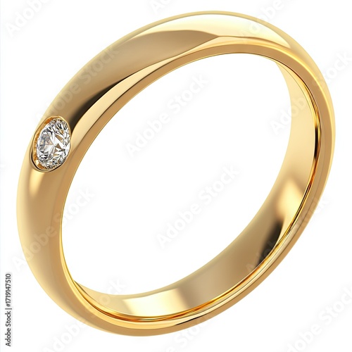 Gold band ring, single diamond