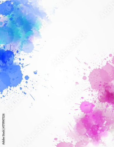 Gender reveal illustration. Background with pink and blue watercolor painted splash. Vertical template for poster, invitation or banner.