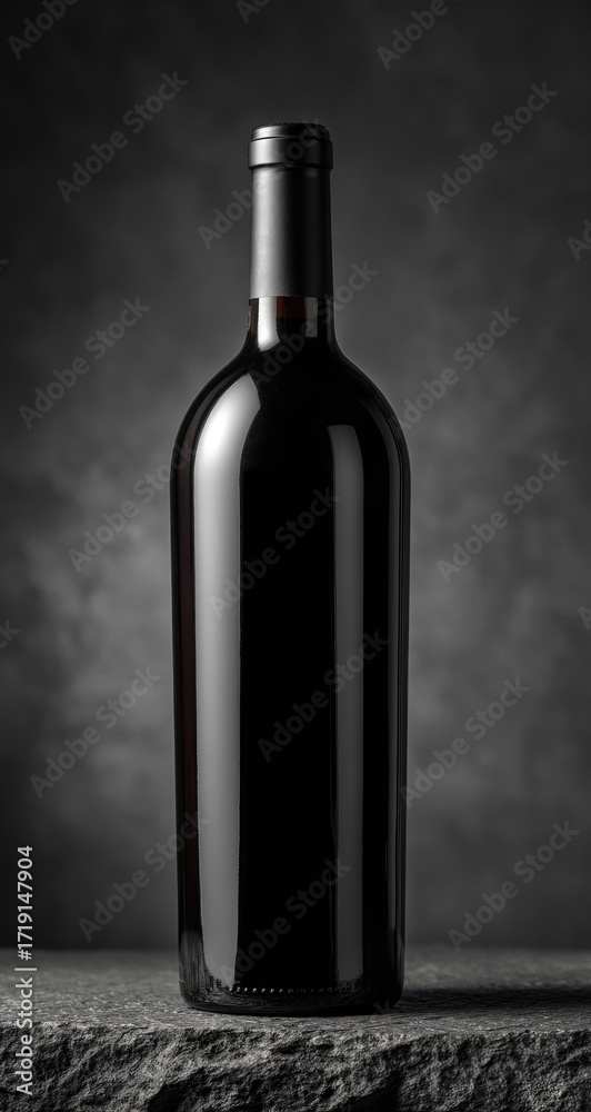 custom made wallpaper toronto digitalDark red wine bottle, front view, on a dark stone surface
