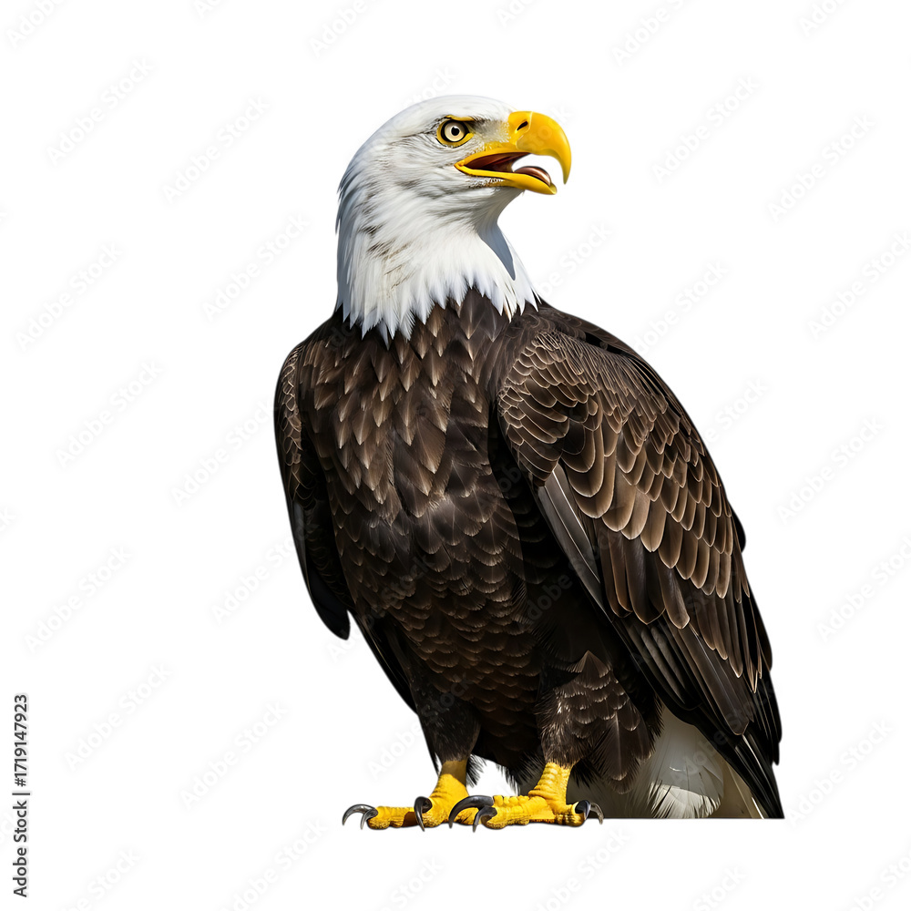 Fototapeta premium Bald eagle looking to the side isolated on transparent background