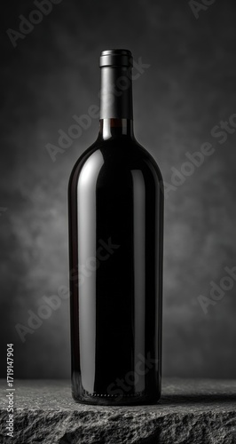 Wallpaper Mural Dark red wine bottle, front view, on a dark stone surface Torontodigital.ca