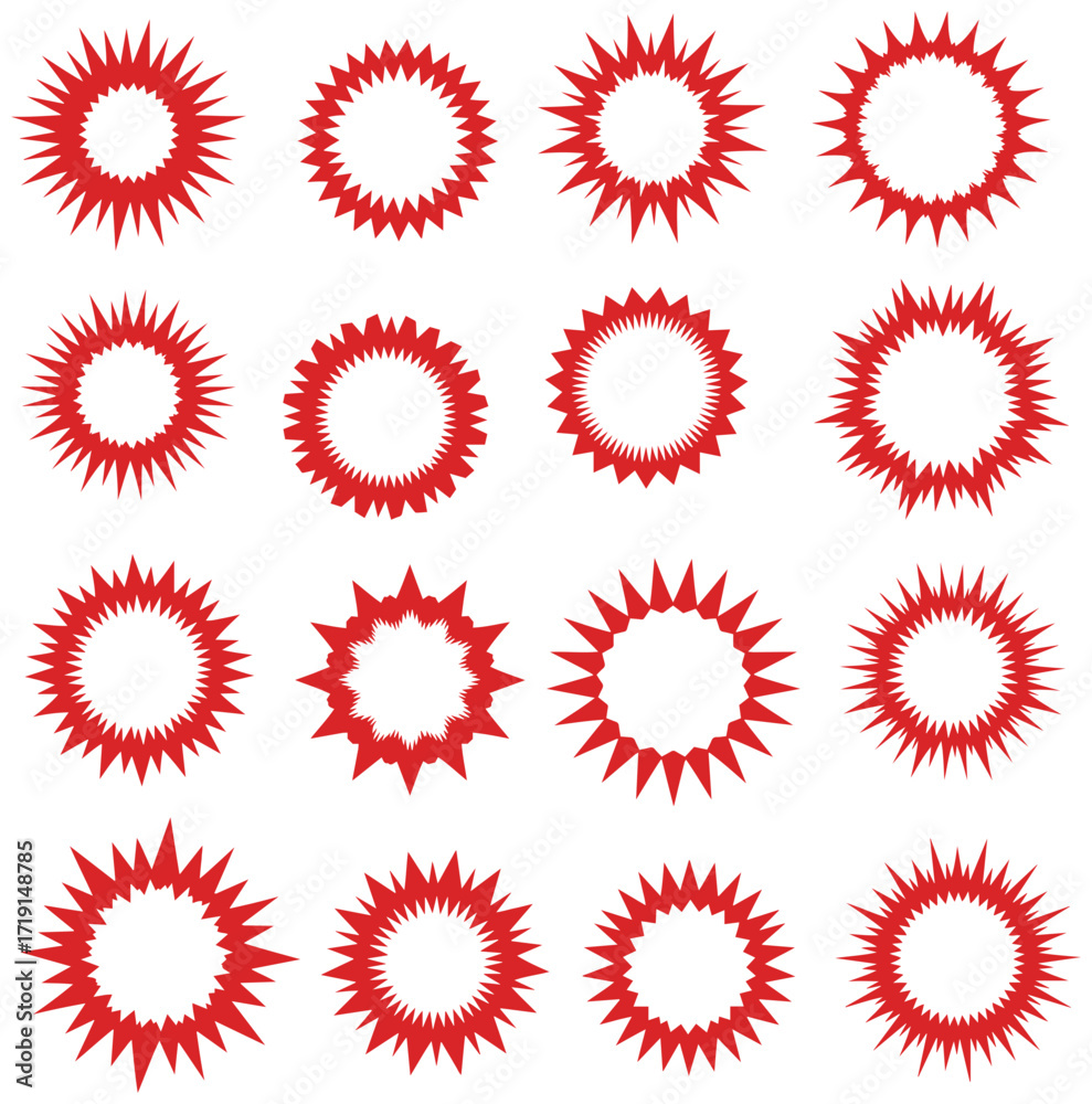 Fototapeta premium Collection of Red Starburst Frames