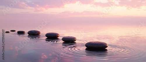 Wallpaper Mural Calm stones float on a serene water surface at sunrise Torontodigital.ca