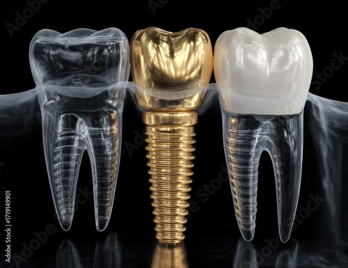 Wallpaper Mural Dental implant, gold crown, and natural teeth displayed Torontodigital.ca