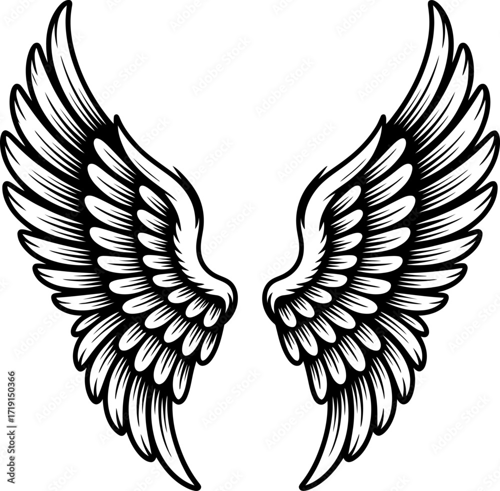 Fototapeta premium angel wings vector, Black wings silhouette vector icon, ideal for logo, emblem, badge design.