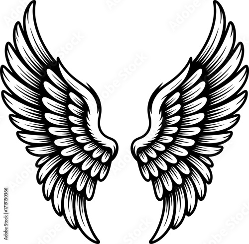 angel wings vector, Black wings silhouette vector icon, ideal for logo, emblem, badge design.