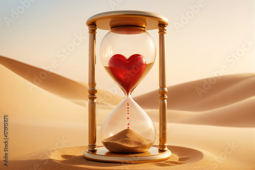 hourglass with sand on golden sand background - Time for love concept	