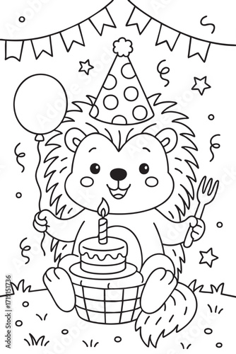 Hedgehog Birthday Party Coloring Page