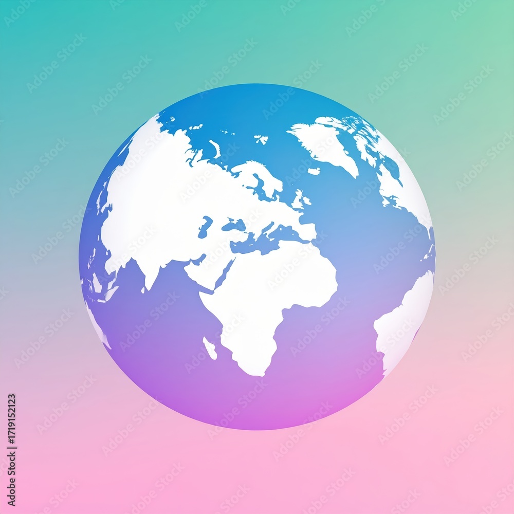 Fototapeta premium A stylized, three-dimensional globe illustration against a gradient background, showcasing continents.